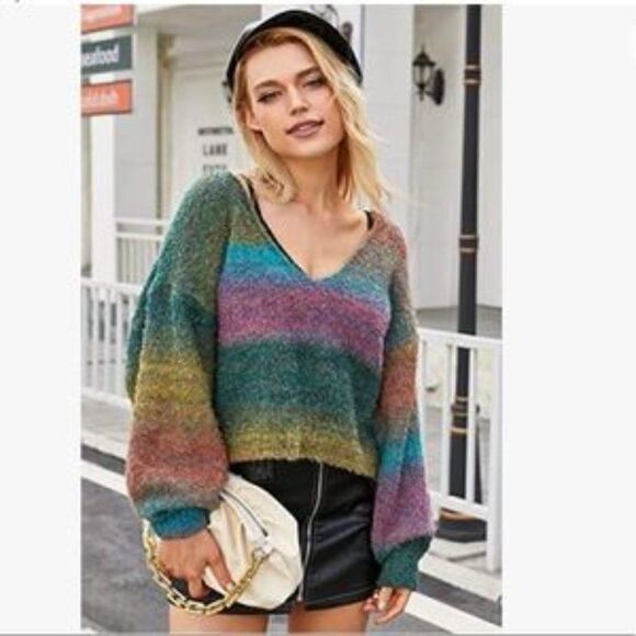 NEW Rainbow Gradient Loose Knit Sweater - Picture 1 of 7